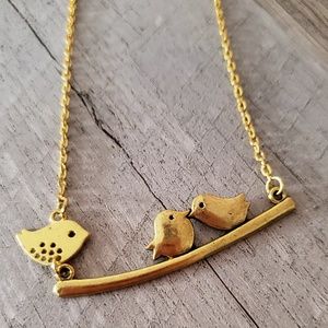 Gold Mama & Baby Bird Necklace